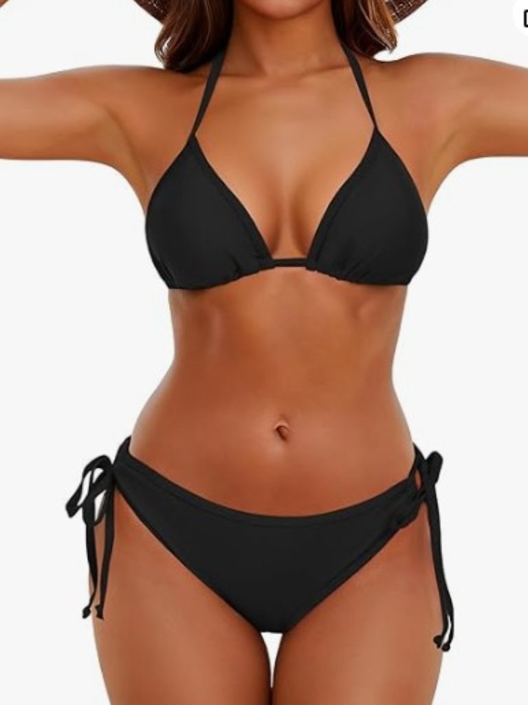 Century Star Brand Nwot Womens Xxl Black String Bikini Sarong 3 Piece Set
